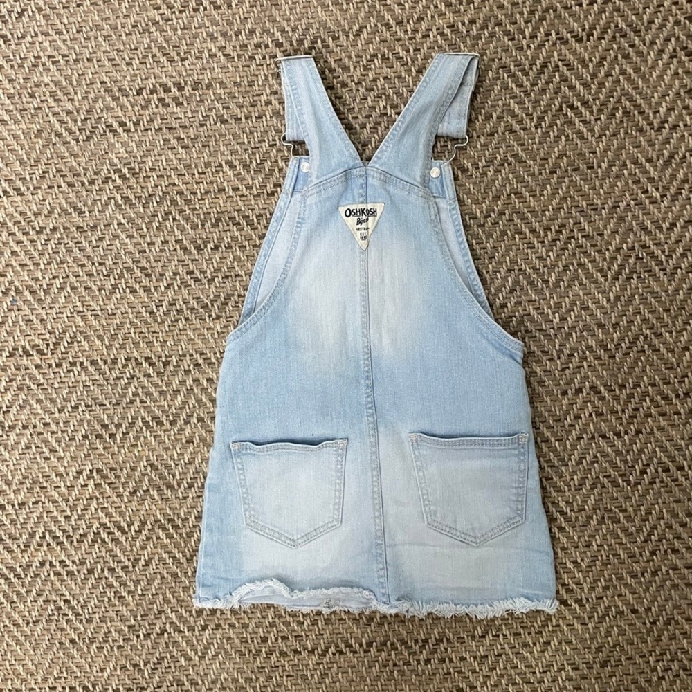 OshKosh B'gosh Denim Overall Jumper Dress Kids 3T Light Blue Heart Raw Hem - Picture 2 of 7